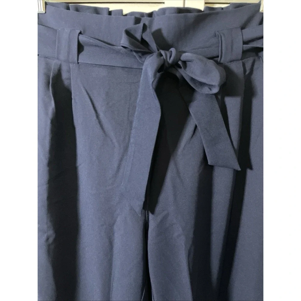 Grace Karin Cropped Paper Bag Waist Pants with Pockets Tie Waist Sz XL Navy Blue
